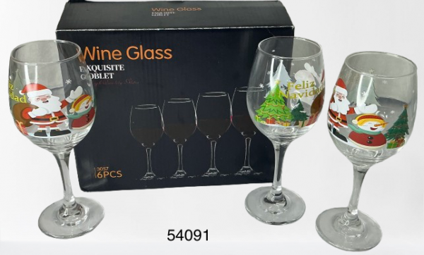 COPA CRISTAL P/VINO C/DIS NAVIDAD 6.2X19.8CM