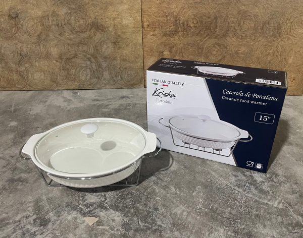 KRISKA PYREX C/TAPA CRISTAL+BASE OVALADO 15"