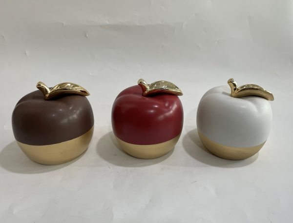 MANZANA DE CERAMICA 3COL 16X16X16CM BLANCA/MARRON/ROJA