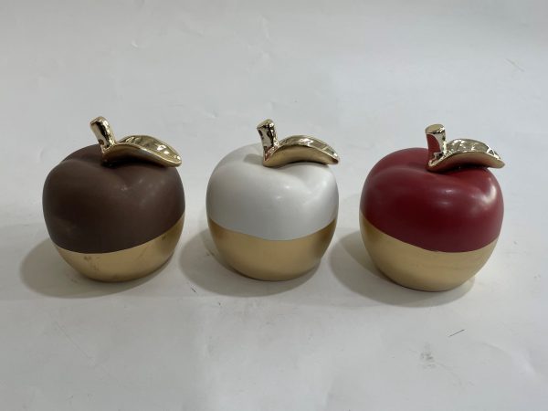 MANZANA DE CERAMICA 2COL 9.5X9.5X11CM BLANCA/MARRON/ROJA