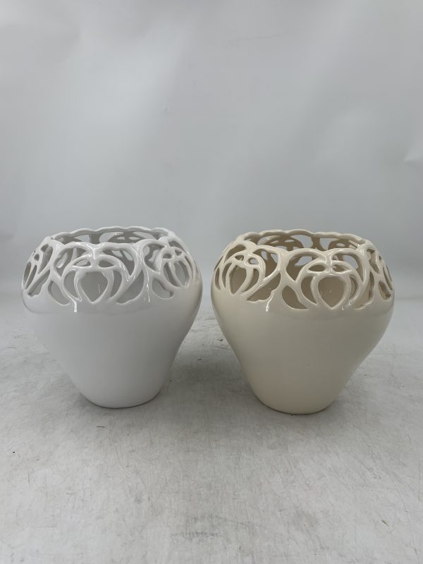 FLORERO PORCELANA BROCADO 16.5X16.5X16.5CM