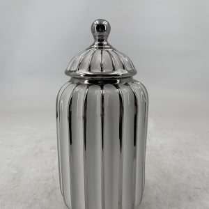 FLORERO PORCELANA C/TAPA BLANCO+PLAT 13.5X13.5X28.5CM