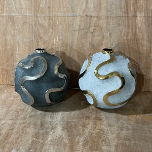 FLORERO DE PORCELANA 25X25X24.5 G+PLATA/GRIS CLA