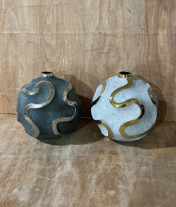 FLORERO DE PORCELANA 25X25X24.5 G+PLATA/GRIS CLA