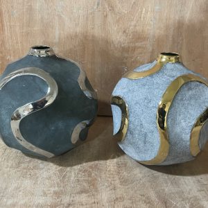 FLORERO DE PORCELANA 20.5X20.5X20 G+PLATA/GRIS CLAR