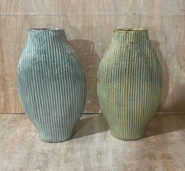 FLORERO DE PORCELANA 20x8.5x33 VRD+PLATA / VRD+DORADO
