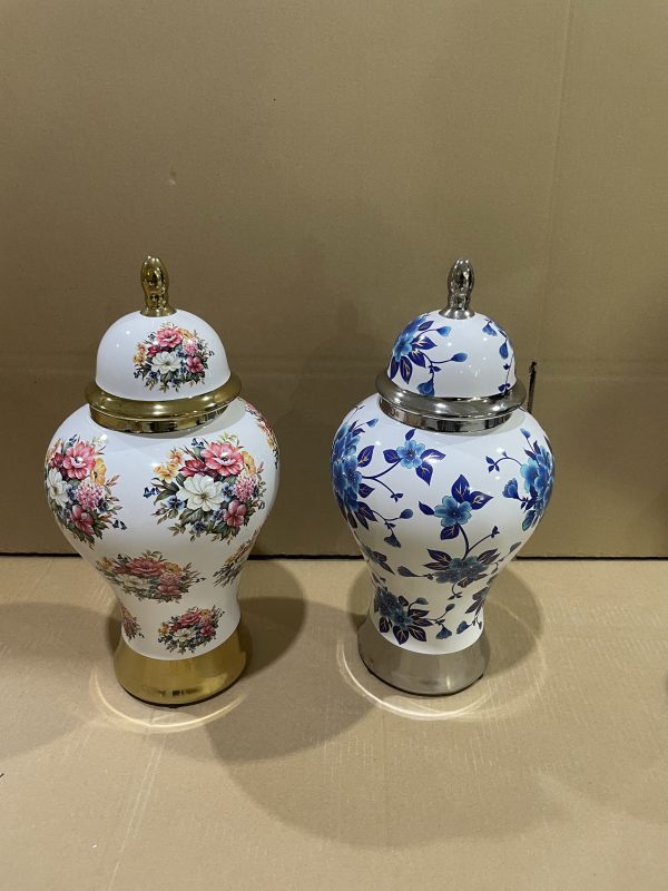 FLORERO C/TAPA DE PORCELANA C/DISEÑO 18X18X38 A/R