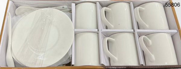 SET TAZA C/PLATILLO+CUCHARA BLANCO 18/1 CAJA