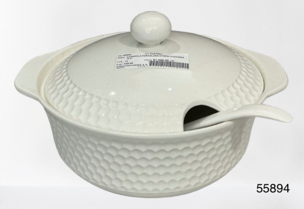 CASEROLA PORCELANA C/TAPA+CUCHARA 10.5"