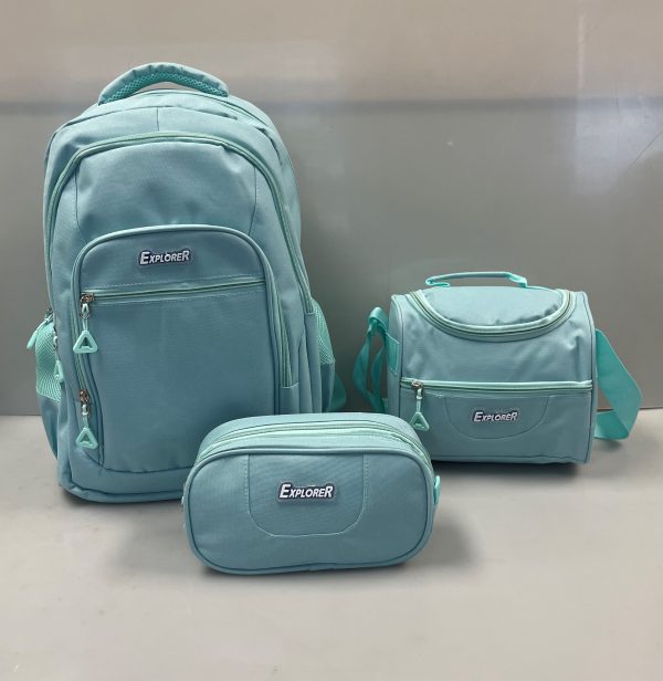 EXPL SET MOCHILA 18" C/LONCHERA+ESTUCHE COL SOLIDO