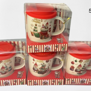 SET POZUELO C/CUCHARA+TAPA C/DISEÑO NAVIDAD 8.5X9CM