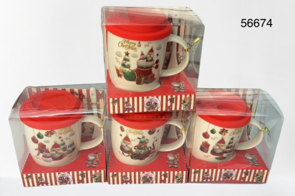 SET POZUELO C/CUCHARA+TAPA C/DISEÑO NAVIDAD 8.5X9CM