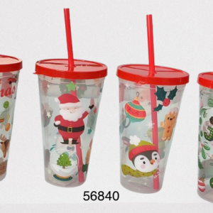 VASO PLASTICO C/SORBETE NAVIDAD 9X16CM