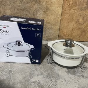 KRISKA CASEROLA REDONDA 9" C/BASE METAL+TAPA