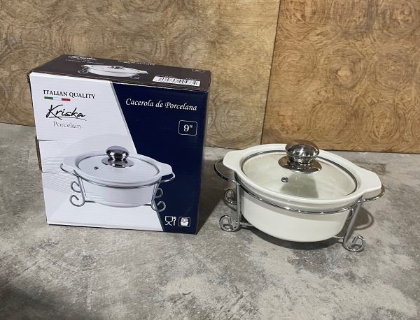 KRISKA CASEROLA REDONDA 9" C/BASE METAL+TAPA