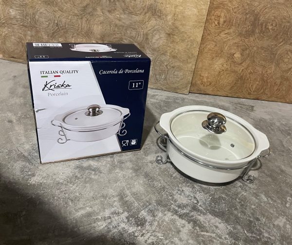 KRISKA CASEROLA REDONDA 11" C/BASE METAL+TAPA