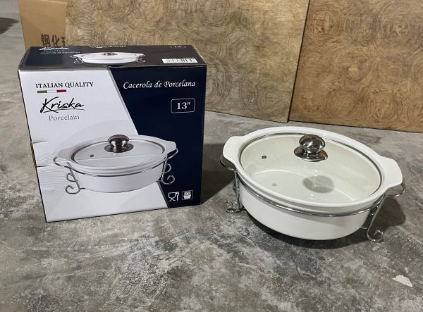 KRISKA CASEROLA REDONDA 13" C/BASE METAL+TAPA
