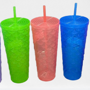 VASO PLASTICO C/TAPA+SORBETE 10X22.5CM