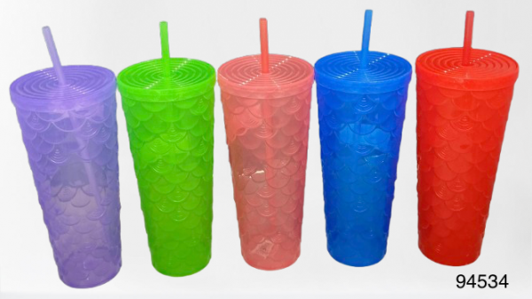 VASO PLASTICO C/TAPA+SORBETE 10X22.5CM