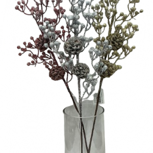 RAMO FLOR ARTIFICIAL C/BRILLO P/NAVIDAD 80CM