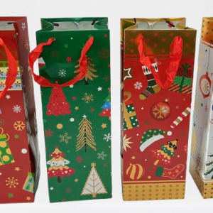 BOLSA P/VINO C/DIS NAVIDAD 12.5X10X34.5CM