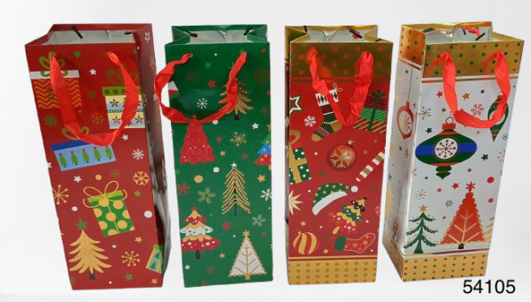 BOLSA P/VINO C/DIS NAVIDAD 12.5X10X34.5CM