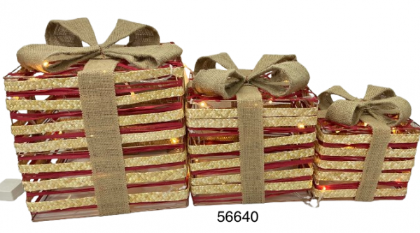 SET CAJA REGALO C/LUZ NAVIDAD 15/20/25CM 3/1