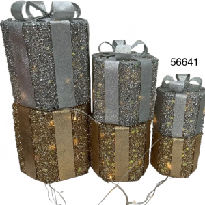 SET CAJA REGALO OCTAGONAL C/LUZ NAVIDAD 15/20/25CM 3/1