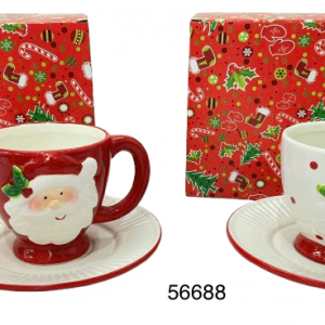 TAZA C/PLATILLO CERAMICA C/DISEÑO NAVIDAD