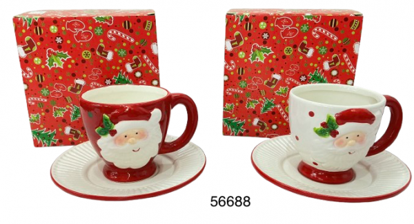 TAZA C/PLATILLO CERAMICA C/DISEÑO NAVIDAD
