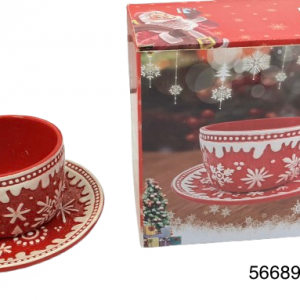 TAZA C/PLATILLO CERAMICA C/DISEÑO NAVIDAD