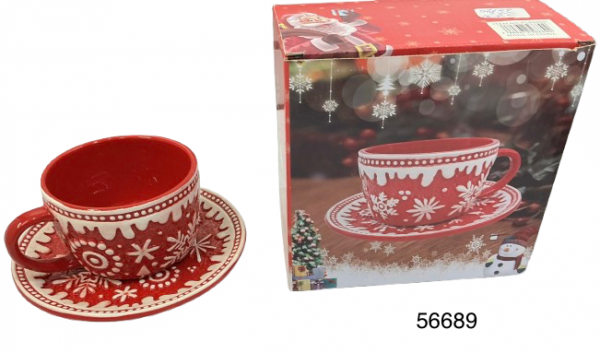 TAZA C/PLATILLO CERAMICA C/DISEÑO NAVIDAD