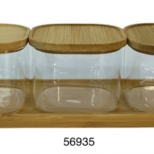 SET FRASCOS C/TAPA MADERA+BASE 4/1