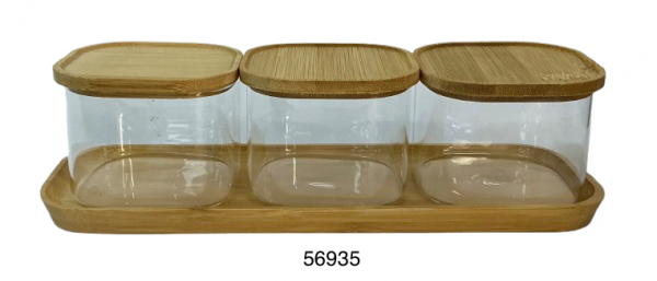 SET FRASCOS C/TAPA MADERA+BASE 4/1