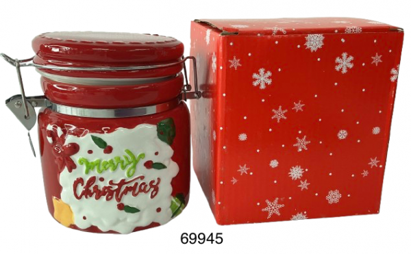 ENVASE PORCELANA C/TAPA P/NAVIDAD 11.3X14CM