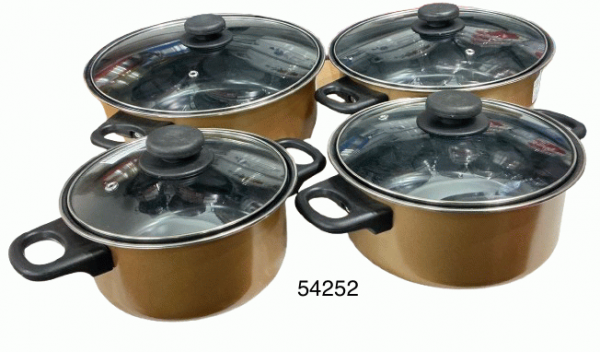 SET DE OLLA C/TAPA DE CRISTAL (5/1) (18-20-22-24-26 CM)