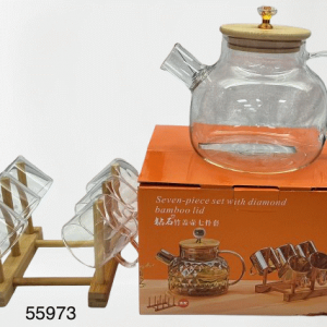 SET CAFE CRISTAL C/TAPA MADERA 8/1