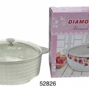 CASEROLA RDDA PORCELANA ORILLA DOR C/TAPA CRISTAL 22X24CM