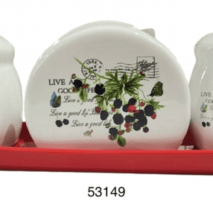 SET SALERO+SERVILLETERA PORCELANA C/DISEÑO 22X6X9CM 4/1