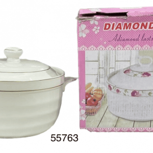 CASEROLA REDONDA PORCELANA C/TAPA ORILLA DORADA 20X15CM