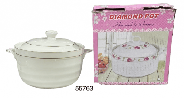 CASEROLA REDONDA PORCELANA C/TAPA ORILLA DORADA 20X15CM
