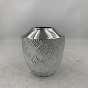 FLORERO DE PORCELANA PLATEADO 16.5X16.5X25.5CM