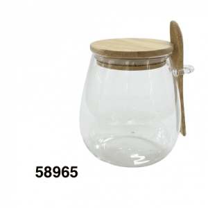 FRASCO CRISTAL C/TAPA+CUCHARA BAMBU 8.2X12.5CM