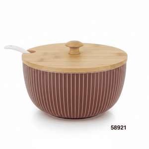 PYREX REDONDO C/TAPA MADERA+CUCHARA 20.5X10CM