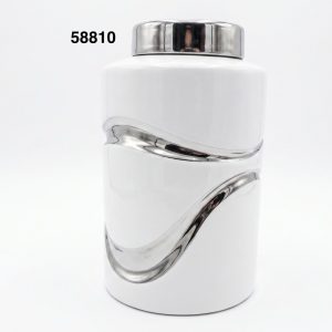 FLORERO C/TAPA BLANCO/PLATA 14X14X22.2CM