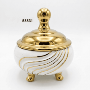 BOMBONERA PORCELANA C/DIS BLANCO/DORADO 19X19X20CM