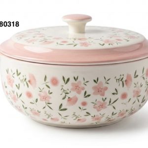 CASEROLA C/TAPA C/DIS FLORES ROSA 9.5"