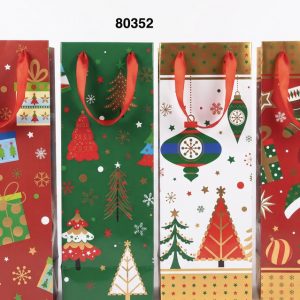 BOLSA PAPEL P/VINO NAVIDAD34.5X12.5X10CM