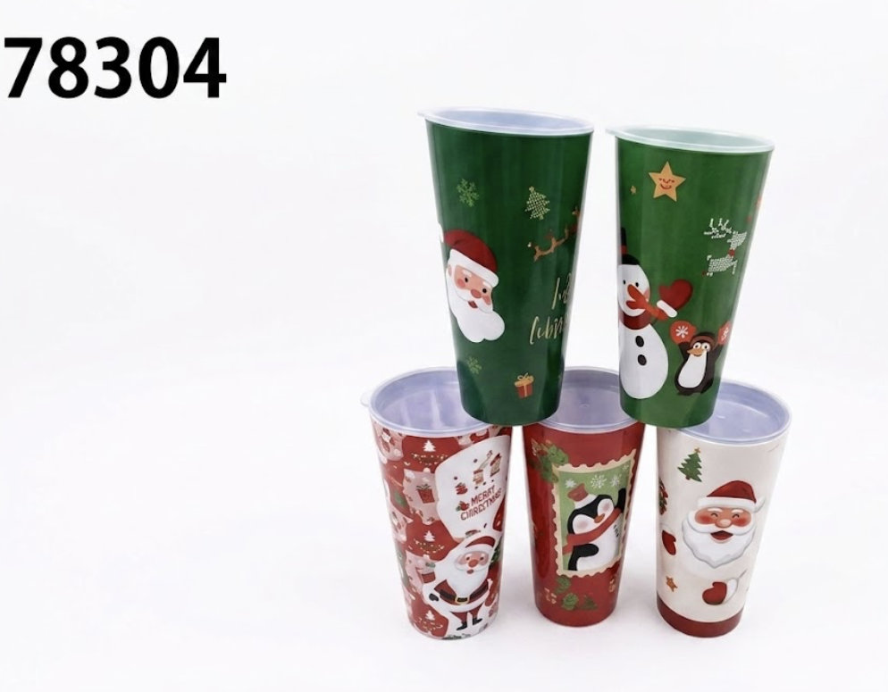 SET VASO PLASTICO NAVIDAD 4/1 8.5X14.5CM