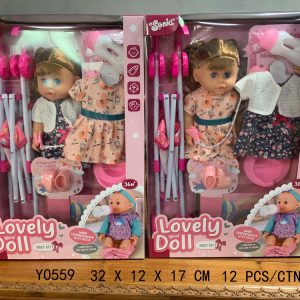 MUÑECA 12" C/ACCESORIOS COCHE CAJA